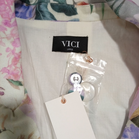 VICI Women's Sundew Multicolor Bird & Floral Print Patchwork Blazer Jacket Large - Picture 3 of 10